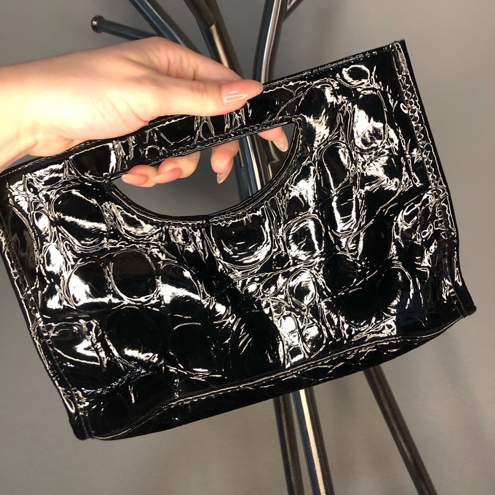 Black faux croc clutch